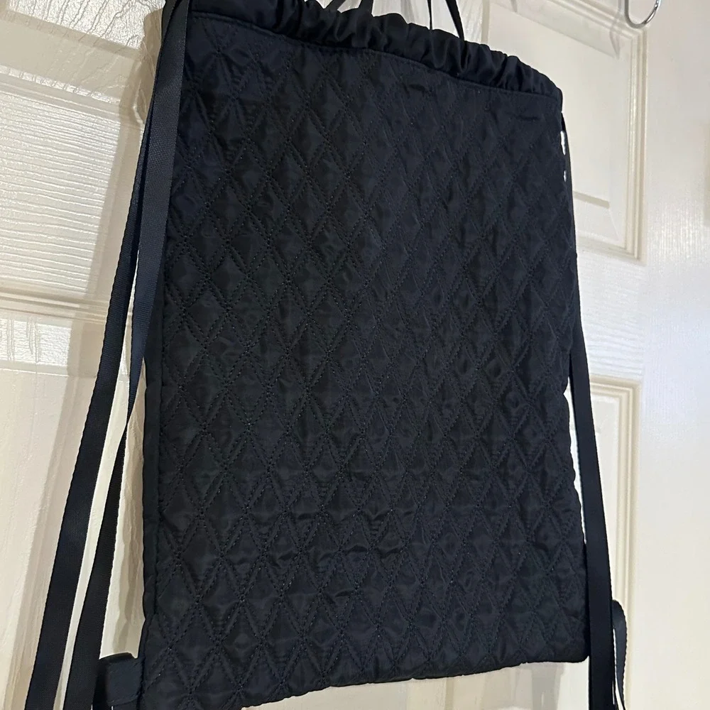 Fabletics Black Drawstring Backpack Quilted Cinch Gym Bag Logo Lightweight
